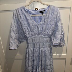 Blue Casual Jumpsuit with V-Neck and Flutter Sleeves